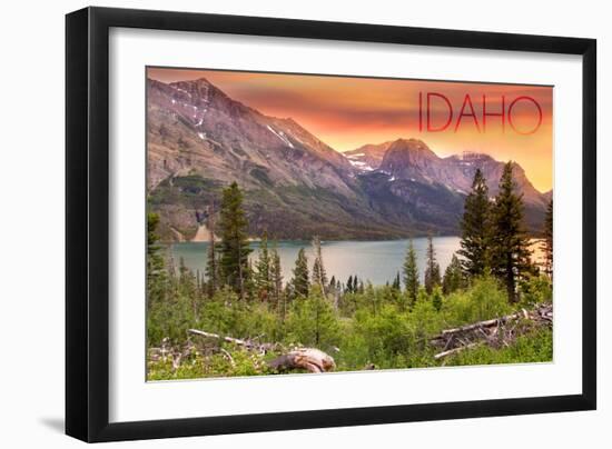 Idaho - Lake and Peaks at Sunset-Lantern Press-Framed Art Print