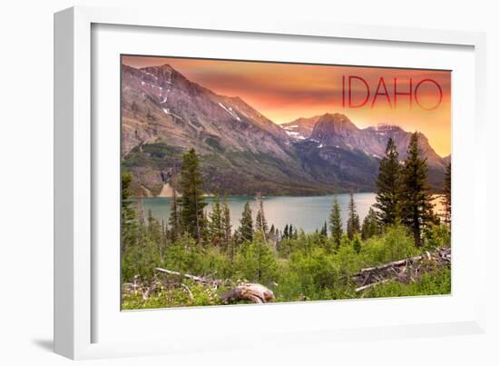 Idaho - Lake and Peaks at Sunset-Lantern Press-Framed Art Print