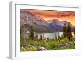 Idaho - Lake and Peaks at Sunset-Lantern Press-Framed Art Print