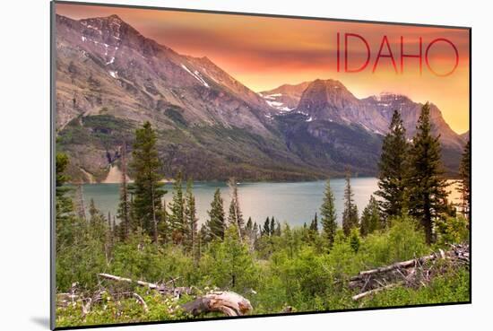 Idaho - Lake and Peaks at Sunset-Lantern Press-Mounted Art Print