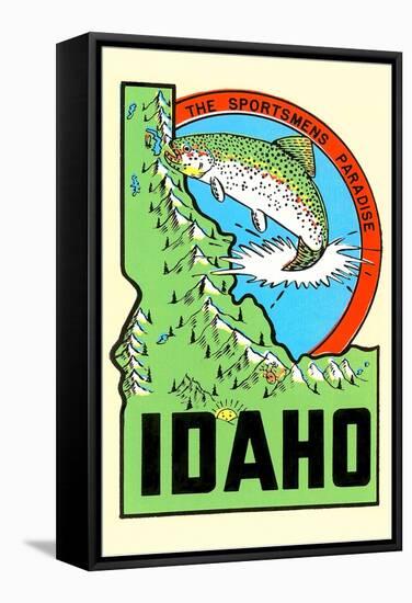 Idaho Map with Trout-null-Framed Stretched Canvas