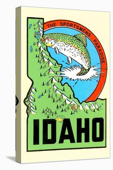 Idaho Map with Trout-null-Stretched Canvas