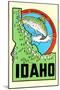 Idaho Map with Trout-null-Mounted Art Print
