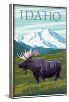 Idaho - Moose and Mountain-Lantern Press-Framed Art Print