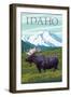 Idaho - Moose and Mountain-Lantern Press-Framed Art Print