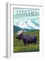 Idaho - Moose and Mountain-Lantern Press-Framed Art Print