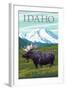 Idaho - Moose and Mountain-Lantern Press-Framed Art Print