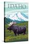 Idaho - Moose and Mountain-Lantern Press-Stretched Canvas