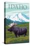 Idaho - Moose and Mountain-Lantern Press-Stretched Canvas