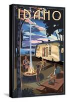 Idaho - Retro Camper and Lake-Lantern Press-Stretched Canvas