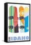 Idaho, Snowboards in the Snow-Lantern Press-Framed Stretched Canvas