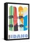 Idaho, Snowboards in the Snow-Lantern Press-Framed Stretched Canvas