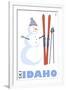 Idaho, Snowman with Skis-Lantern Press-Framed Art Print