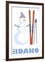 Idaho, Snowman with Skis-Lantern Press-Framed Art Print