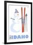 Idaho, Snowman with Skis-Lantern Press-Framed Art Print