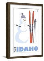 Idaho, Snowman with Skis-Lantern Press-Framed Art Print