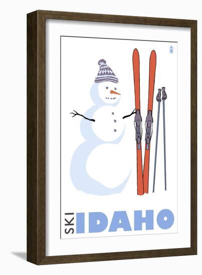 Idaho, Snowman with Skis-Lantern Press-Framed Art Print