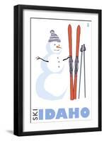 Idaho, Snowman with Skis-Lantern Press-Framed Art Print