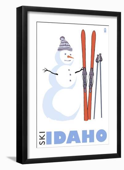 Idaho, Snowman with Skis-Lantern Press-Framed Art Print