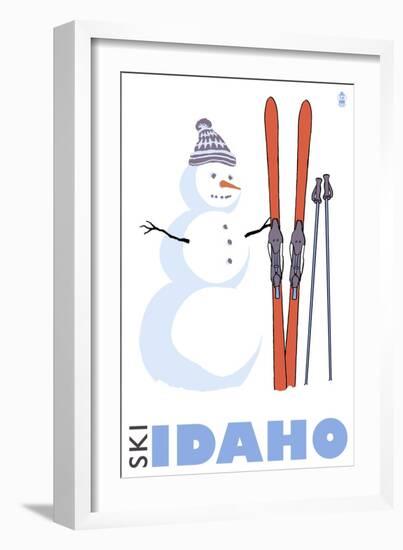 Idaho, Snowman with Skis-Lantern Press-Framed Art Print