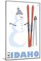 Idaho, Snowman with Skis-Lantern Press-Mounted Art Print