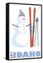 Idaho, Snowman with Skis-Lantern Press-Framed Stretched Canvas