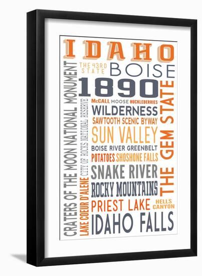 Idaho - Typography-Lantern Press-Framed Art Print