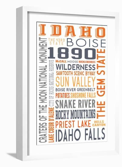 Idaho - Typography-Lantern Press-Framed Art Print