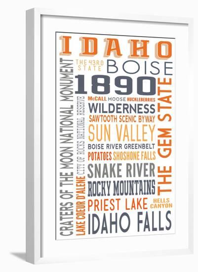 Idaho - Typography-Lantern Press-Framed Art Print