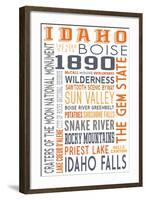 Idaho - Typography-Lantern Press-Framed Art Print