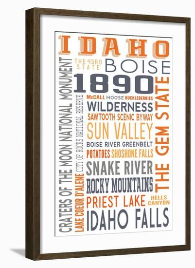 Idaho - Typography-Lantern Press-Framed Art Print