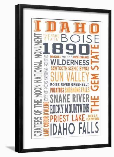 Idaho - Typography-Lantern Press-Framed Art Print