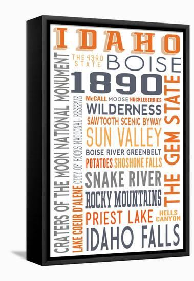 Idaho - Typography-Lantern Press-Framed Stretched Canvas