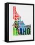 Idaho Watercolor Word Cloud-NaxArt-Framed Stretched Canvas