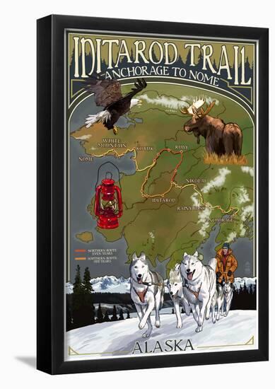 Iditarod Trail Topographic Map - Alaska-null-Framed Poster