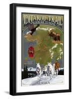 Iditarod Trail Topographic Map - Alaska-Lantern Press-Framed Art Print