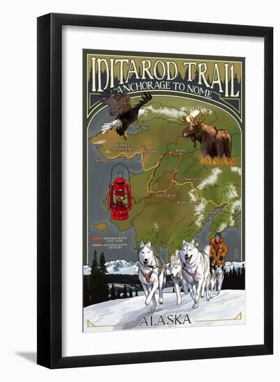 Iditarod Trail Topographic Map - Alaska-Lantern Press-Framed Art Print
