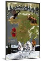 Iditarod Trail Topographic Map - Alaska-Lantern Press-Mounted Art Print