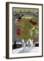 Iditarod Trail Topographic Map - Alaska-Lantern Press-Framed Art Print