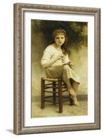 Idle Thoughts (Little Girl Sitting Embroidering); Vaines Pensees (Petite Fille Assise Brodant),…-William Adolphe Bouguereau-Framed Giclee Print