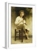 Idle Thoughts (Little Girl Sitting Embroidering); Vaines Pensees (Petite Fille Assise Brodant),…-William Adolphe Bouguereau-Framed Giclee Print