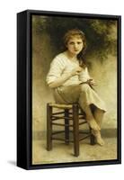 Idle Thoughts (Little Girl Sitting Embroidering); Vaines Pensees (Petite Fille Assise Brodant),…-William Adolphe Bouguereau-Framed Stretched Canvas