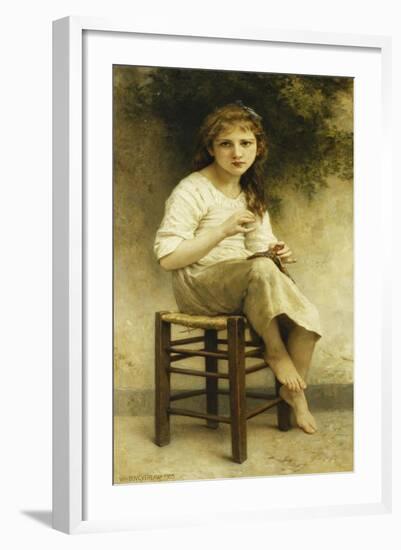 Idle Thoughts (Little Girl Sitting Embroidering)-William Adolphe Bouguereau-Framed Giclee Print