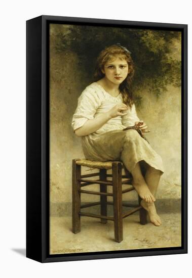 Idle Thoughts (Little Girl Sitting Embroidering)-William Adolphe Bouguereau-Framed Stretched Canvas