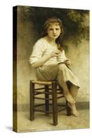 Idle Thoughts (Little Girl Sitting Embroidering)-William Adolphe Bouguereau-Stretched Canvas