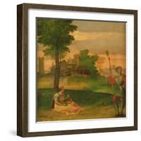 Idyll: Young Mother and Halberdier in a Wooded Landscape-Giorgio Giorgione-Framed Giclee Print