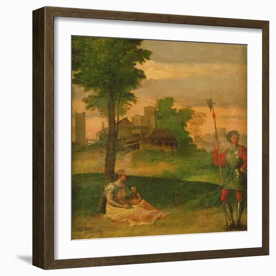 Idyll: Young Mother and Halberdier in a Wooded Landscape-Giorgio Giorgione-Framed Giclee Print