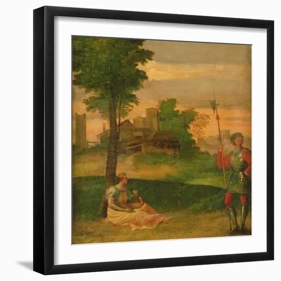 Idyll: Young Mother and Halberdier in a Wooded Landscape-Giorgio Giorgione-Framed Giclee Print