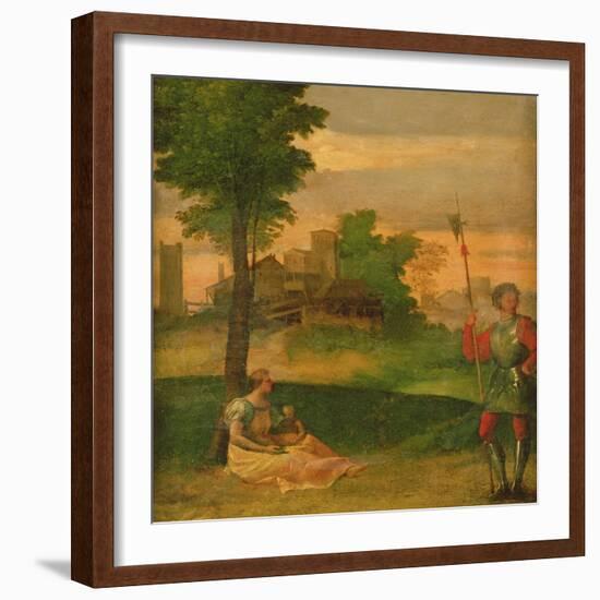 Idyll: Young Mother and Halberdier in a Wooded Landscape-Giorgio Giorgione-Framed Giclee Print