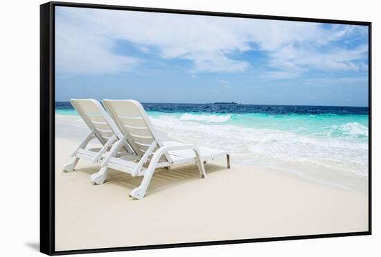 Idyllic Beach Scene in the Maldives-John Harper-Framed Stretched Canvas